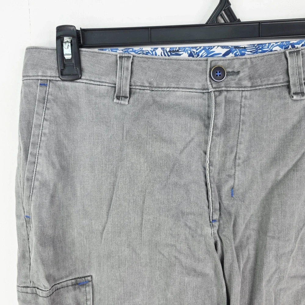 Tommy Bahama Mens Cargo Shorts 33 Gray Cotton Stretch Marlin Logo Pants Shorts